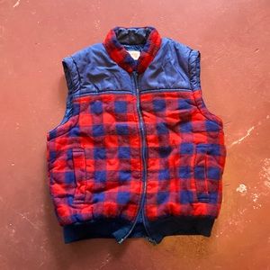 Vintage puffy red/blue plaid flannel vest